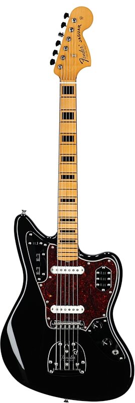 Fender Vintera II '70s Jaguar Electric Guitar, Maple Fingerboard (with Gig Bag), Black, Full Straight Front