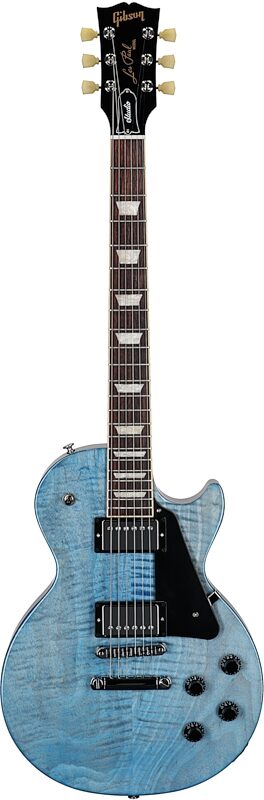 Gibson Exclusive Les Paul Studio Figured Electric Guitar (with Soft Case), Figured Ocean Blue, Full Straight Front