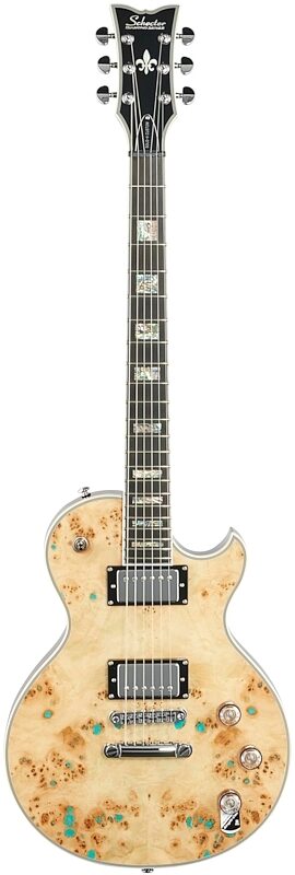 Schecter Solo II Custom Electric Guitar, Natural Burl Turquoise, Full Straight Front
