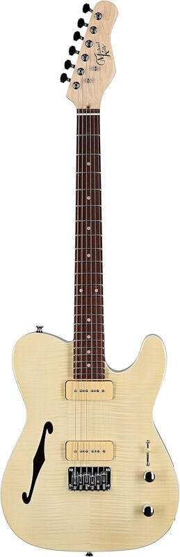 Michael Kelly 59 Thinline Electric Guitar, Natural Top, Flame Maple, Full Straight Front