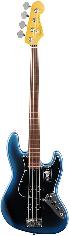 Fender American Pro II Jazz Bass Fretless Bass Guitar (with Case), Dark Night, Full Straight Front