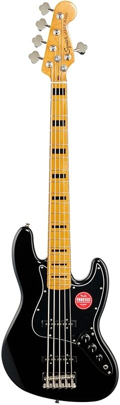 Squier Classic Vibe '70s Jazz V Electric Bass, 5-String, Maple Fingerboard, Black, Full Straight Front