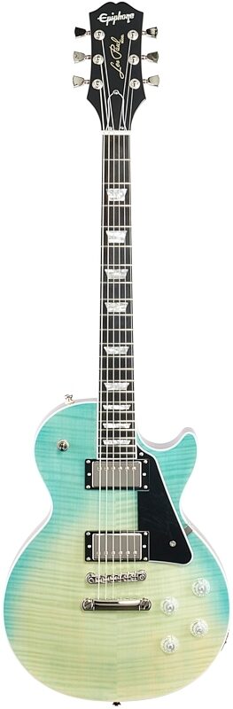 Epiphone Les Paul Modern Figured Electric Guitar, Caribbean Blue Fade, Full Straight Front