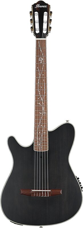 Ibanez Tim Henson TOD10 Acoustic-Electric Classical Guitar, Left-Handed, Transparent Black Flat, Full Straight Front