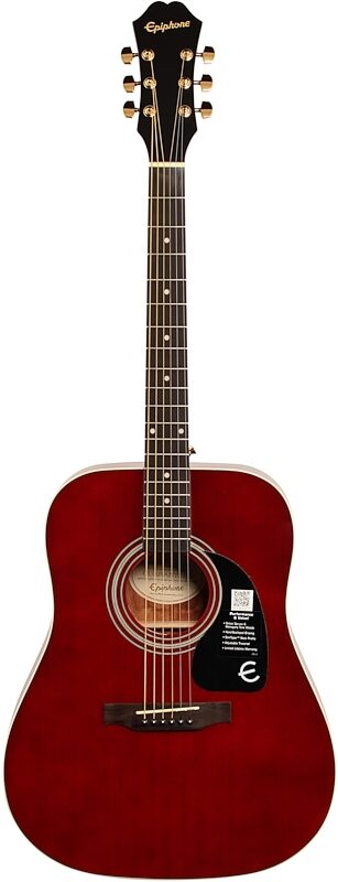 Epiphone Exclusive Limited Edition DR-100 Acoustic Guitar, Wine Red, with Gold Hardware, Full Straight Front