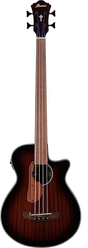 Ibanez AEGB34FE Fretless Acoustic-Electric Bass Guitar, Mahogany SB Hi Gloss, Full Straight Front
