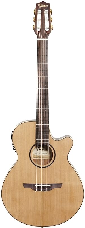 Takamine TSP148N Thinline Nylon Acoustic-Electric Guitar (with Gig Bag), Cedar Natural Satin, Full Straight Front