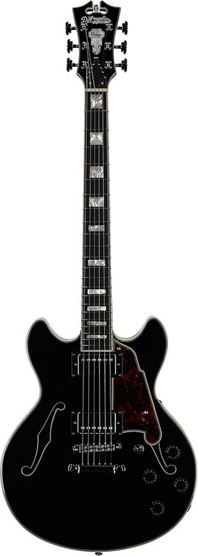 D'Angelico Premier Mini Double-Cutaway Electric Guitar (with Gig Bag), Black Flake, Full Straight Front
