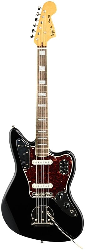 Squier Classic Vibe '70s Jaguar Electric Guitar, with Laurel Fingerboard, Black, Full Straight Front