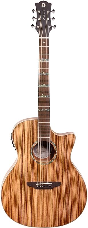 Luna High Tide Zebrawood GC Acoustic-Electric Guitar, New, Full Straight Front