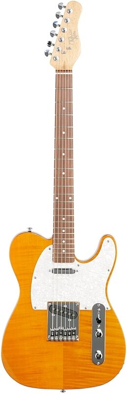 Michael Kelly Enlightened Classic '50s Electric Guitar, Pau Ferro Fingerboard, Amber Transparent, Full Straight Front