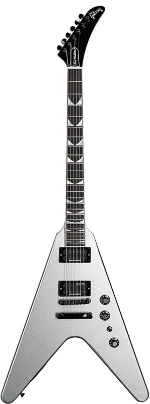 Gibson Dave Mustaine Flying V EXP Electric Guitar (with Case), Silver Metallic, Full Straight Front