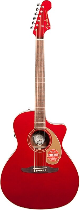 Fender Newporter Player Acoustic-Electric Guitar, Candy Apple Red, Full Straight Front