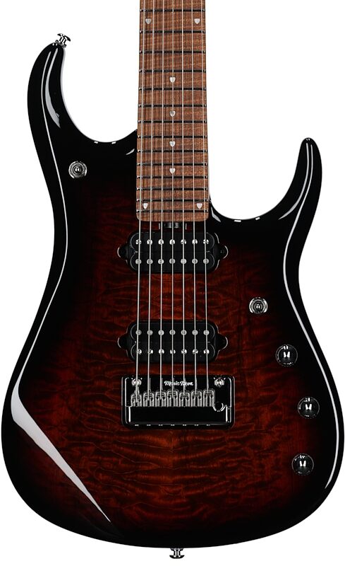 Ernie Ball Music Man John Petrucci JP15 7 Electric Guitar (with Case), Tiger Eye Quilt, Serial Number F97488, Body Straight Front