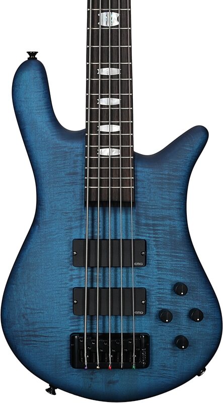 Spector Euro5 LX Electric Bass, 5-String (with Gig Bag), Black and Blue Matte, Serial Number 21NB19081, Body Straight Front