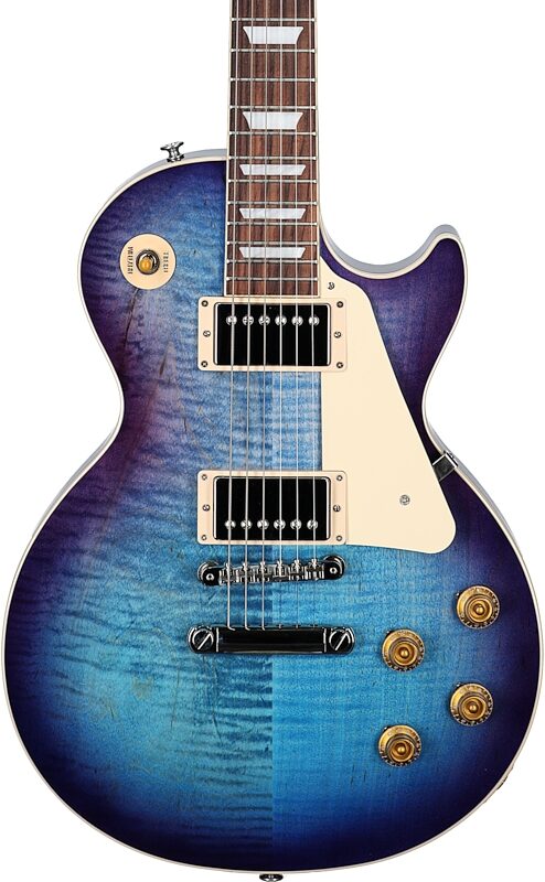 Gibson Les Paul Standard 50s Custom Color Electric Guitar, Figured Top (with Case), Blueberry Burst, Serial Number 222030081, Body Straight Front