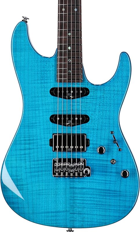 Ibanez MMN-1 Martin Miller Electric Guitar (with Case), Transparent Aqua Blue, Serial Number 210001F2325129, Body Straight Front