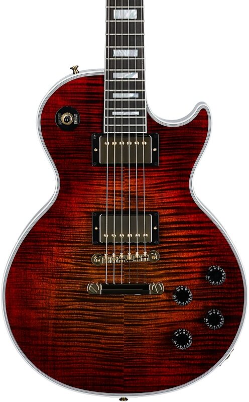 Gibson Custom Les Paul Axcess Figured Top Electric Guitar (with Case), Bengal Burst, Serial Number CS401870, Body Straight Front
