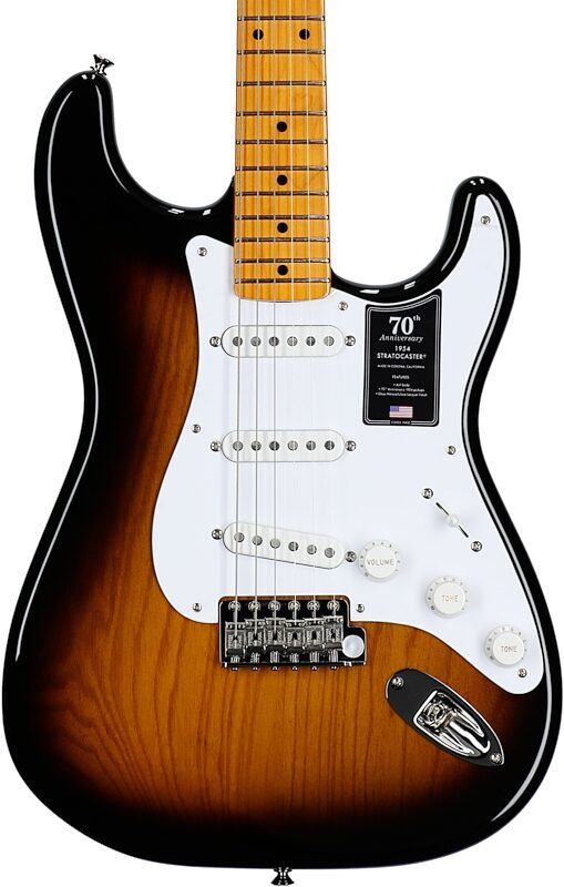 Fender 70th Anniversary American Vintage II 1954 Stratocaster Electric Guitar (with Case), 2-Color Sunburst, Serial Number V702484, Body Straight Front