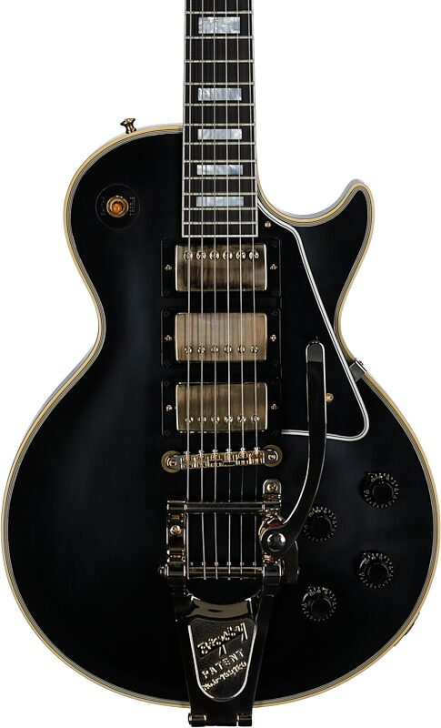 Gibson Custom '57 Les Paul Custom Black Beauty Electric Guitar (with Case), Ebony, with Bigsby, Serial Number 741237, Body Straight Front