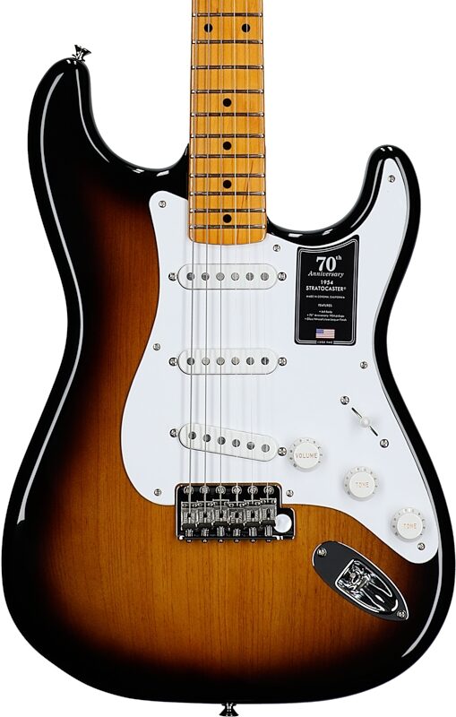 Fender 70th Anniversary American Vintage II 1954 Stratocaster Electric Guitar (with Case), 2-Color Sunburst, Serial Number V704304, Body Straight Front