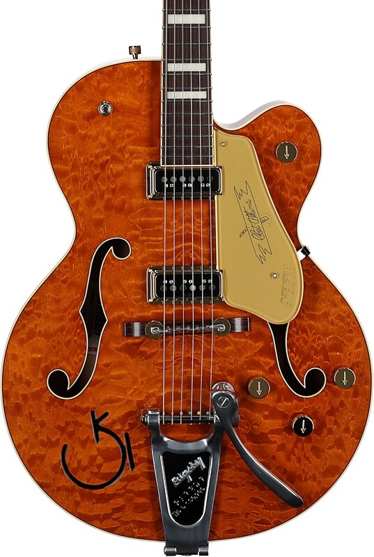 Gretsch G6120TGQM-56 Limited Edition Quilt Classic Hollow Body Electric Guitar (with Case), Roundup Orange Stain Lacquer, Serial Number JT24041009, Body Straight Front