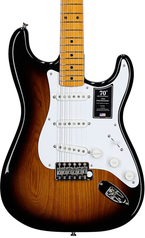 Fender 70th Anniversary American Vintage II 1954 Stratocaster Electric Guitar (with Case), 2-Color Sunburst, Serial Number V704164, Body Straight Front