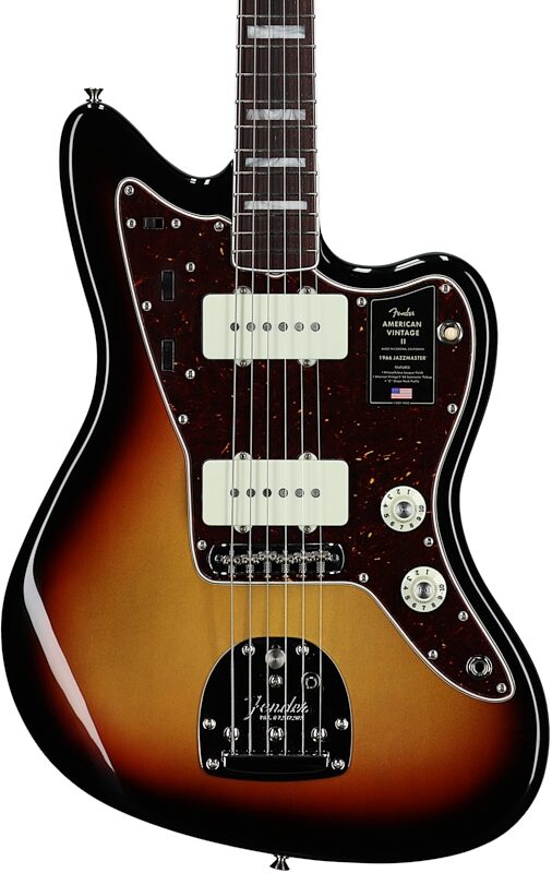 Fender American Vintage II 1966 Jazzmaster Electric Guitar, Rosewood Fingerboard (with Case), 3-Color Sunburst, Body Straight Front