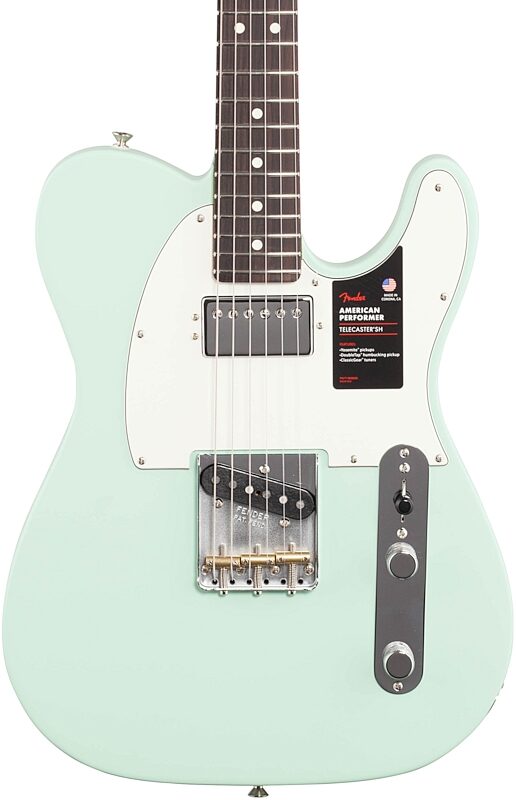 Fender American Performer Telecaster Humbucker Electric Guitar, Rosewood Fingerboard (with Gig Bag), Satin Surf Green, Body Straight Front