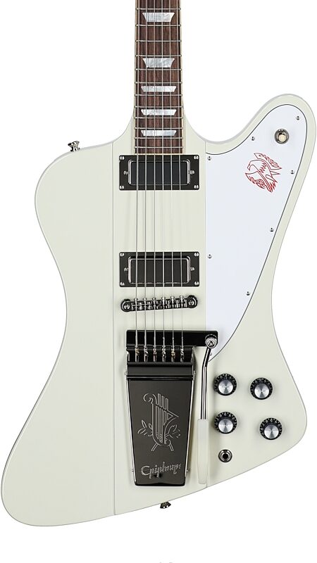 Epiphone Inspired by Gibson Custom 1963 Firebird V Electric Guitar (with Case), Polaris White, Body Straight Front