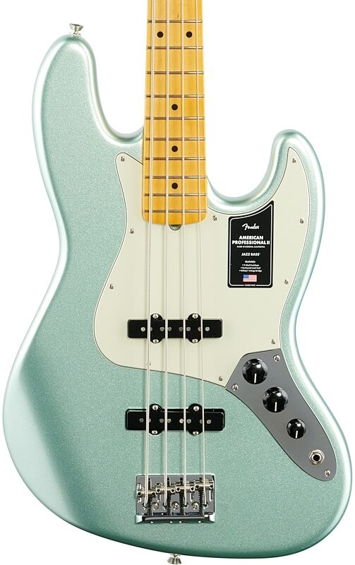 Fender American Pro II Jazz Electric Bass, Maple Fingerboard (with Case), Mystic Surf Green, Body Straight Front