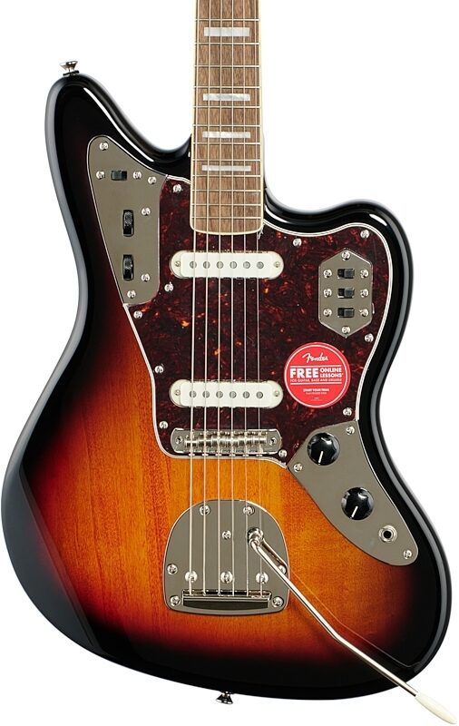 Squier Classic Vibe '70s Jaguar Electric Guitar, with Laurel Fingerboard, 3-Color Sunburst, Body Straight Front