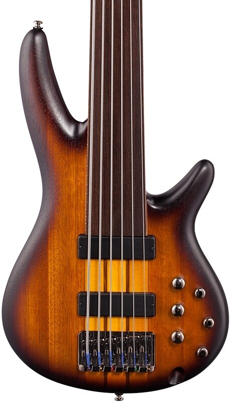 Ibanez SRF706 Portamento Fretless Electric Bass, 6-String, Brown Burst Flat, Body Straight Front