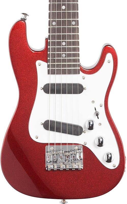 Vorson S-Style Guitarlele Travel Electric Guitar (with Gig Bag), Metallic Red, Body Straight Front