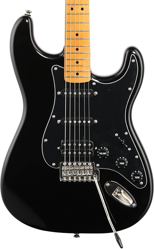 Squier Classic Vibe '70s Stratocaster HSS Electric Guitar, Maple Fingerboard, Black, Body Straight Front