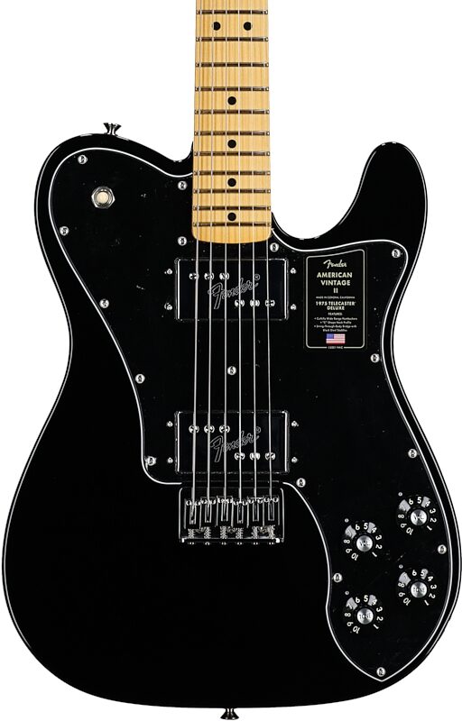 Fender American Vintage II 1975 Telecaster Deluxe Electric Guitar, Maple Fingerboard (with Case), Black, Body Straight Front