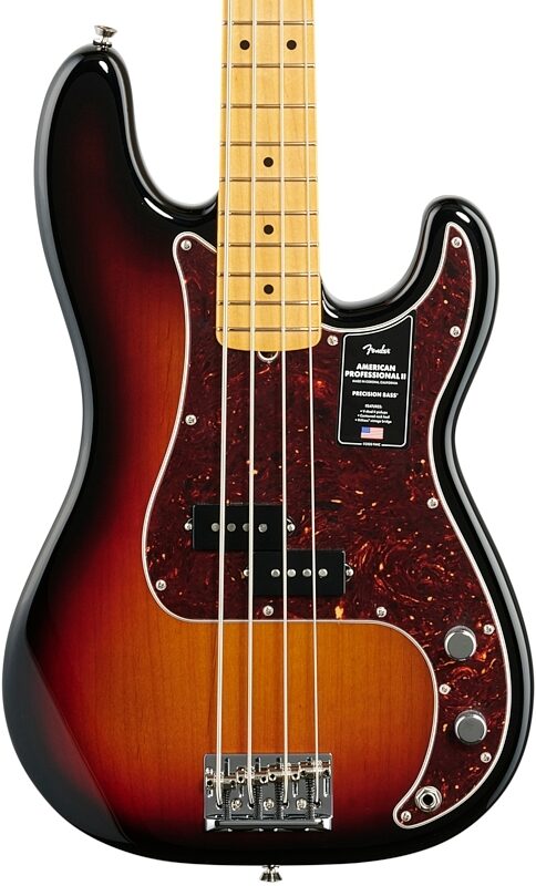 Fender American Pro II Precision Electric Bass, Maple Fingerboard (with Case), 3-Color Sunburst, Body Straight Front