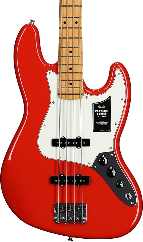 Fender Player II Jazz Electric Bass, with Maple Fingerboard, Coral Red, Body Straight Front