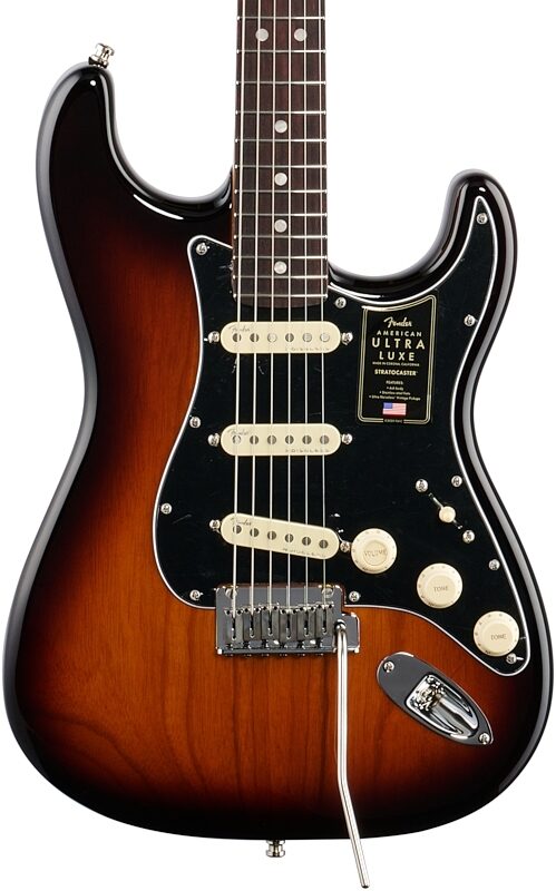 Fender American Ultra Luxe Stratocaster Electric Guitar (with Case), 2-Color Sunburst, Body Straight Front