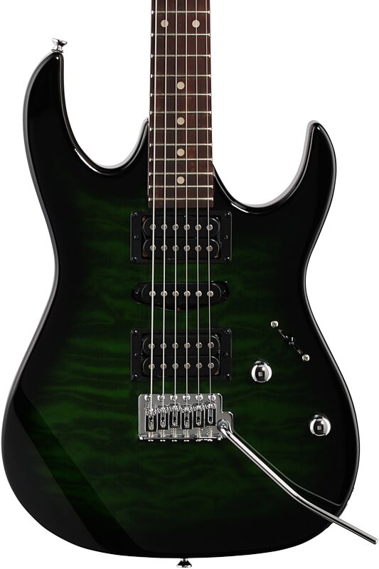 Ibanez GRX70QA Electric Guitar, Transparent Green Burst, Body Straight Front