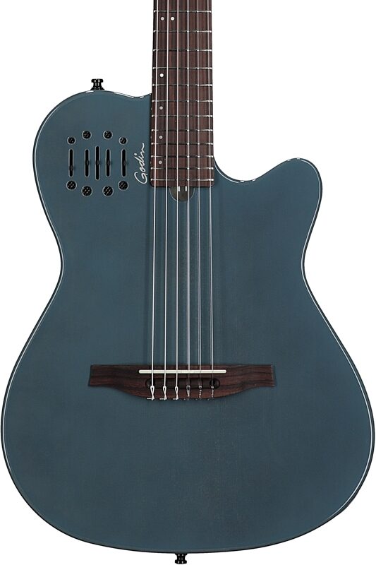 Godin Multiac Mundial Classical Acoustic-Electric Guitar (with Gig Bag), Arctic Blue, Blemished, Body Straight Front