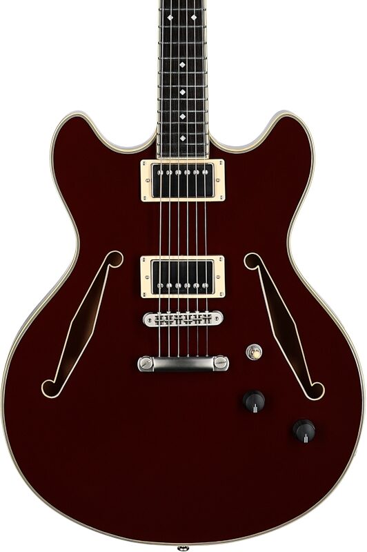 D'Angelico Excel DC Tour Electric Guitar (with Gig Bag), Solid Wine, Body Straight Front