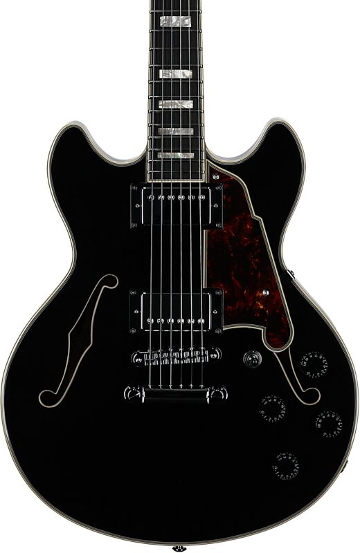 D'Angelico Premier Mini Double-Cutaway Electric Guitar (with Gig Bag), Black Flake, Body Straight Front