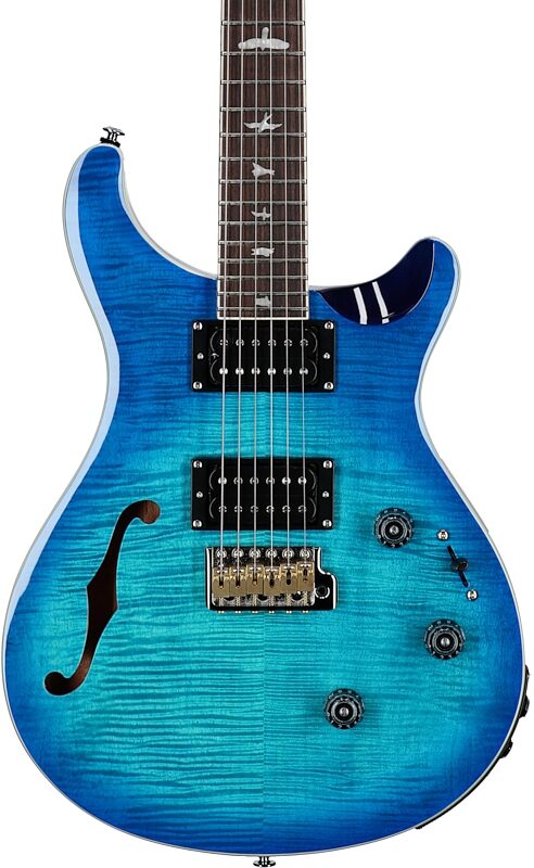 PRS Paul Reed Smith SE Custom 24 Semi-Hollow Piezo Electric Guitar (with Gig Bag), Lake Blue, Body Straight Front