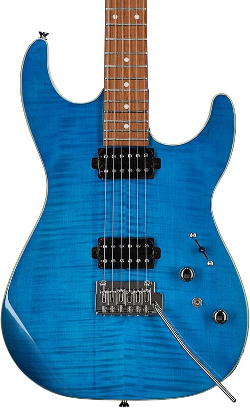 Michael Kelly 1962 Flame Electric Guitar, Trans Blue, Scratch and Dent, Body Straight Front