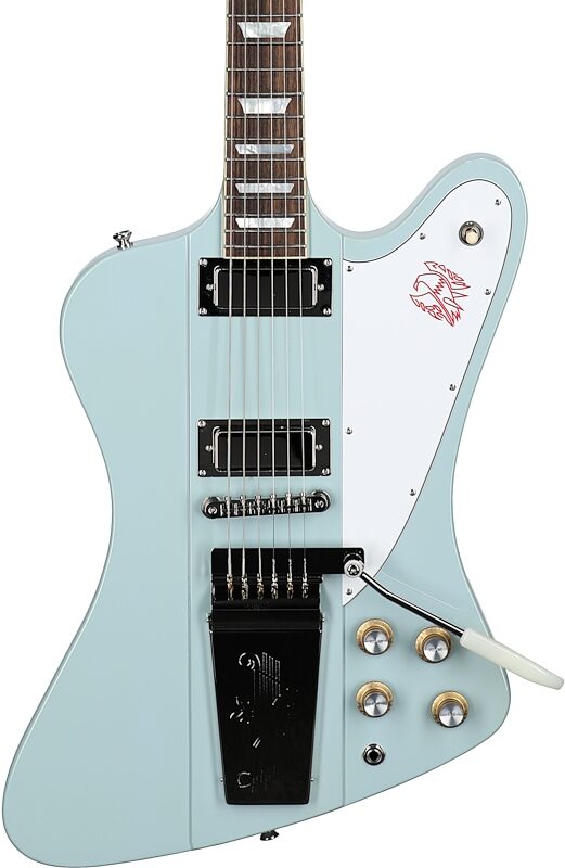 Epiphone 1963 Firebird V Electric Guitar (with Hard Case), Frost Blue, Body Straight Front