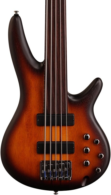 Ibanez SRF705 Portamento Fretless Electric Bass, 5-String, Brown Sunburst, Body Straight Front