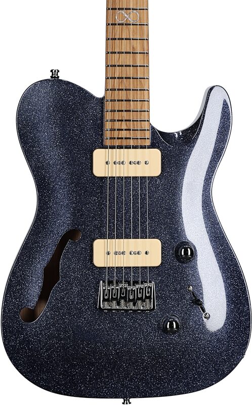 Chapman ML3 Traditional Semi-Hollowbody Pro Electric Guitar, Traditional Blue Sparkle, Body Straight Front