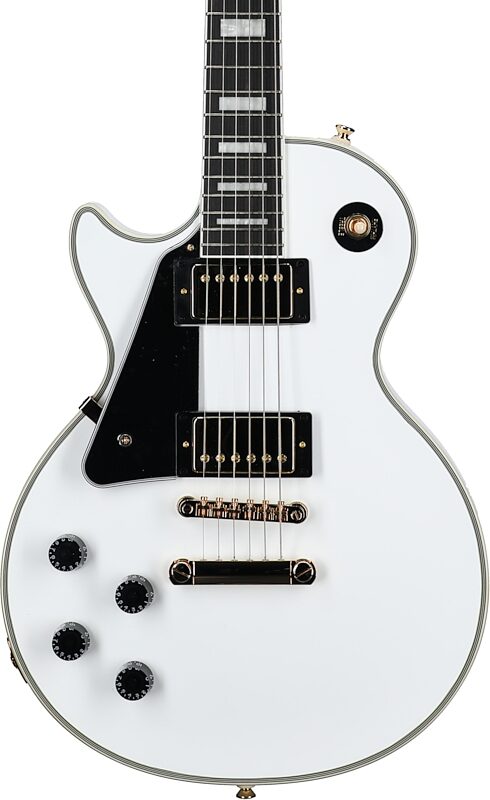 Epiphone Les Paul Custom Electric Guitar, Left-Handed, Alpine White, with Gold Hardware, Body Straight Front