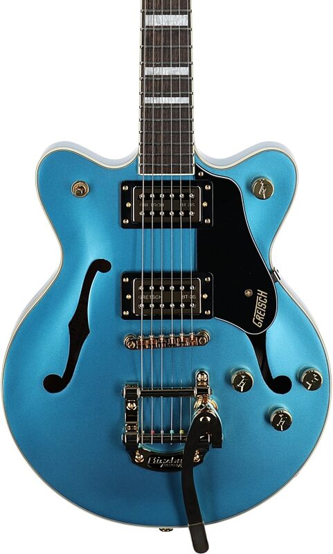 Gretsch G2655T Streamliner Center Block Junior Electric Guitar with Bigsby Tremolo, Riviera Blue, Body Straight Front